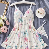 B1033 Nuisette d'été pour femme à imprimé floral et dentelle, style camisole, en maille florale tendance 2026, vêtement de nuit quotidien pour femme