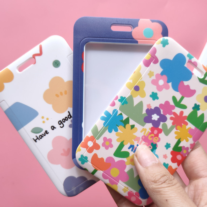 Fashion Flowers High Quality ABS Plastic Badge ID Card Case Holder Student Name Tag Cards Cover With Lanyards Wholesale Custom Image 2