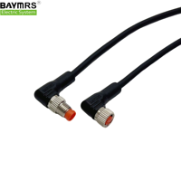 Expédié de l'usine BAYMRS M12 Femelle 90 °   Connecteur circulaire M12 à 3, 4, 5, 8, 12 broches avec fils à extrémités ouvertes, codage A, et câble PVC PUR