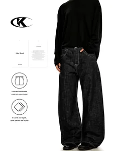 <span class=keywords><strong>Jeans</strong></span> d'hiver en denim brut bleu foncé de style américain 11KN pour hommes et femmes, coupe ample <span class=keywords><strong>vintage</strong></span>, polyvalent, jambe large, droit, décontracté - Product Image 1