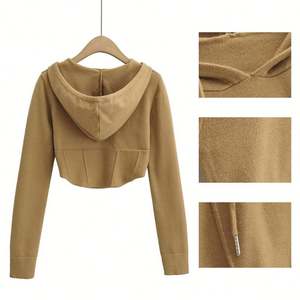 New Design Raglan Long Sleeve Wholesale Fleece Casual Custom Logo <b>Workout</b> Round Bottom Women's Cropped Oversize Pullover <b>Hoodies</b> - Product Image 5