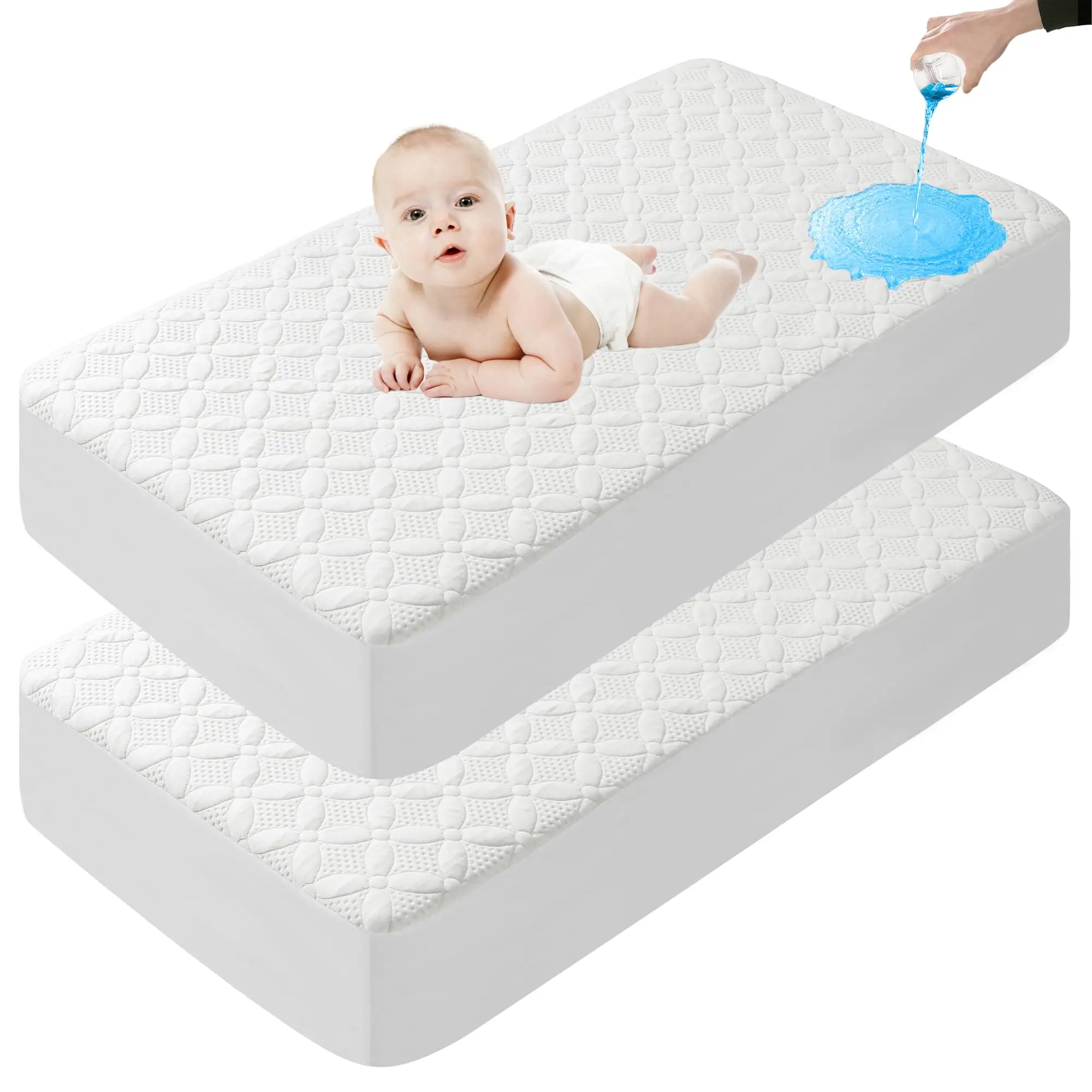 Cooling Baby Crib Mattress Protector Toddler Bamboo Viscose Washable Waterproof Crib Mattress Pad Cover