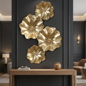 Décoration murale en métal feuille d'or, artisanale, style moderne glamour, ensemble multi-pièces à fixer au mur - Product Image 5