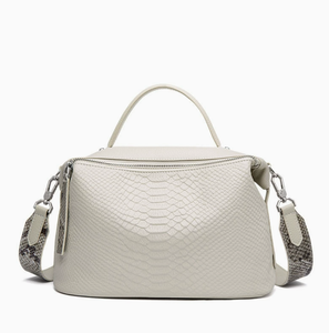 <b>White</b> Genuine Leather Shoulder <b>Bag</b> Crossbody Handbag Zipper Closure Textured Pattern Daily Purse - Product Image 1