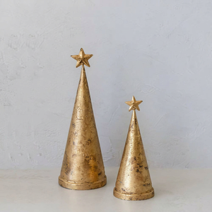 Ensemble de décorations de Noël vintage en laiton Bold Blossom avec étoile de sommet, pour arbres artificiels de table d'intérieur, durables et faits à la main - Product Image 1