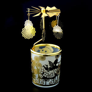 <strong>Tea</strong> <strong>Light</strong> Candle <strong>Holder</strong> Modern Halloween Design Rotary Candle Jars Home Decoration Custom Metal Christmas Etching GOLD COLOR - Product Image 6