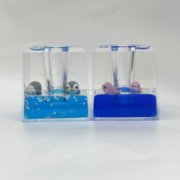 Porte-stylo décoratif transparent multifonctionnel, papeterie liquide colorée avec flotteurs mignons, pingouin et dauphin fantaisie