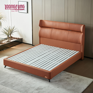 Cama Tapizada en Cuero Genuino con Costuras Artesanales LOONGFUNG, con Soporte de Láminas de Madera de Pino Resistente, Base de Cama de Diseño - Product Image 2