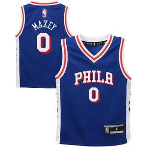Maillot de basket-ball FOXA Tyrese Maxey Philadelphia 76ers NBA pour enfants de 4 à 7 ans, bleu, col en V - Product Image 1