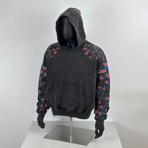 TOPSHOW Sweat à capuche surdimensionné en coton délavé à l'acide, lourd, noir, personnalisé, brodé, pour homme, de haute qualité - Product Image 1