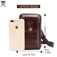 BULLCAPTAIN Sac banane décontracté en cuir véritable pour homme avec fermeture éclair, pochette pour téléphone avec logo tête de taureau en relief, étui pour téléphone