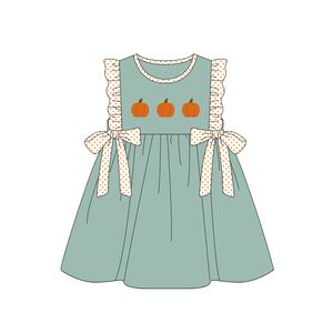 <span class=keywords><strong>Vestito</strong></span> autunnale per ragazze Boutique Bow Pumpkin Applique abiti per ragazze <span class=keywords><strong>vestito</strong></span> <span class=keywords><strong>da</strong></span> bambino verde in cotone all'ingrosso - Product Image 3