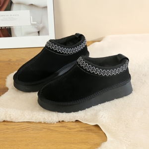 U2G Damen Herbst Lammfell Schneestiefel Winter Knöchelhohe Wildlederstiefel mit Strickrand Flache Zehenpartie Slip-On Design EVA-Innensohle - Product Image 6