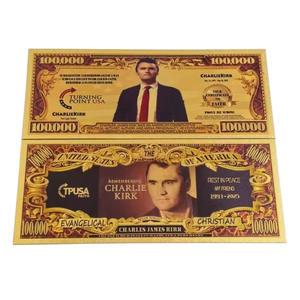 Colección de Billetes de Dólar Estadounidenses de Charlie Kirk Goold 1993-2025, Impresos en Lámina Dorada Plástica, 15.4x6.5cm, Doble Cara, para Regalos y Recuerdos - Product Image 1