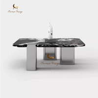 Table basse en marbre minimaliste italienne, écologique, durable, avec structure en acier faite à la main, facile à nettoyer, style moderne pour salon, en bois