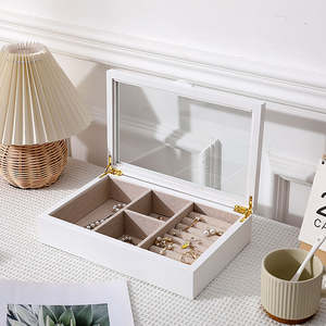 กล่องใส่เครื่องประดับไม้ทรงสี่เหลี่ยมแบบเรโทรสั่งทำพิเศษ รีไซเคิลได้ บุด้วยไมโครไฟเบอร์ พร้อมที่วางสร้อยคอและต่างหูสุดหรู - Product Image 3