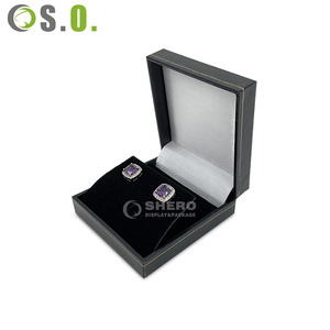 Luxury <b>Black</b> Gold Line Imitation Leather Jewelry <b>Box</b> With Velvet Interior For Fine Jewelry Storage - Product Image 4