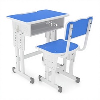 Ensemble bureau et chaise d'étude pour enfants bleu lime avec plateau à crayons, rangement ouvert et hauteur réglable pour la salle de classe des enfants