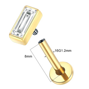 Zircon Ear Cartilage <b>Stud</b> 16G 1.2mm 8mm Square Geometric Zinc Alloy Piercing Jewelry Unisex - Product Image 1