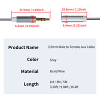 3,5 MM Stereo 3-poliges graues Audio-Nylon-Verlängerung kabel von Stecker zu Buchse 1m/3m/5m