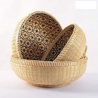 Panier mural en bambou tressé à la main, fabriqué au Vietnam, respectueux de l'environnement, avec couvercle, pour la décoration de la maison, la cuisine, le rangement des fruits, lot de 3