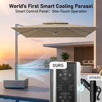 Parasol d'extérieur grand format 3*3M avec base intégrée, climatisation, éclairage LED, parasol électrique pour villa et patio