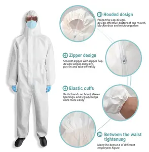 Белый цвет водонепроницаемый Одноразовый комбинезон полипропиленовая защитная одежда Hazmat костюм 65 55 GSM PP PE ТИП 56 комбинезон