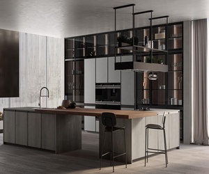 Armoire moderne design de luxe à profil en <span class=keywords><strong>gola</strong></span> et ensemble d'armoires de cuisine en contreplaqué de PVC prêt à assembler - Product Image 3