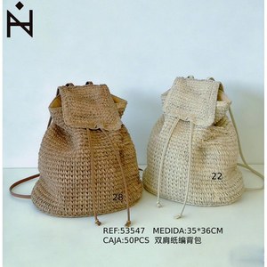 Mochila de papel tejido de 35x36 cm con cordón, bolso de hombro para mujer, estilo casual - Product Image 3