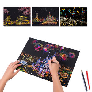 กระดาษขูดภาพลายสายรุ้ง สีดำ สำหรับงานศิลปะ DIY ชุดเมือง กระดาษวาดภาพขูดลาย ของขวัญสร้างสรรค์ พร้อมไม้ไผ่ - Product Image 2