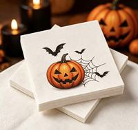 Servilletas de Papel con Diseño de Calabaza, Murciélago y Telaraña para Halloween, 3 Capas, 4 Pliegues, 25x25cm, Desechables, con Aspecto de Lino, para Cócteles y Fiestas