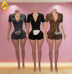 Tute Intere da <span class=keywords><strong>Donna</strong></span> Sexy a Maniche Corte in Maglia a Costine Aderenti Body Sexy Monopezzo Tute Aderenti da <span class=keywords><strong>Donna</strong></span> Eleganti - Product Image 1