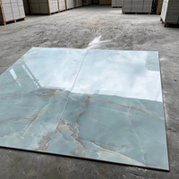 Carrelage en porcelaine Onyx bleu brillant avec veinage doré 600x1200, étanche, pour intérieur, idéal pour villas, salles de bain, centres commerciaux et espaces commerciaux aux États-Unis