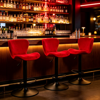 Tabouret de bar ergonomique en velours, pivotant, réglable en hauteur, base ronde en métal noir thermolaqué, repose-pieds intégré