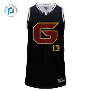 PURE fábrica personalizada nueva escuela equipo Club sublimación 10 mejor baloncesto uniforme Jersey diseño negro