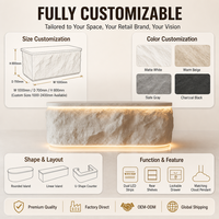 Comptoir d'îlot de présentation de vêtements en fausse pierre à double LED, entièrement assemblé, avec rangement pour boutique de vêtements