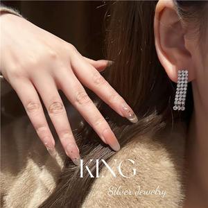 King Silver Jewelry S925 Sterling Silver Drop <b>Earrings</b> Full Diamond Tassel Party Fashion Luxury <b>Fine</b> Dangle <b>Earrings</b> - Product Image 4