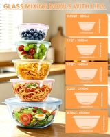 Ensemble de 5 bols mélangeurs en verre avec couvercles, en borosilicate de haute qualité, empilables, colorés, résistants à la chaleur, pour la préparation des repas et le stockage des aliments, vente en gros
