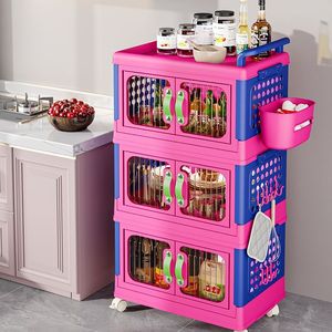 Chariot de rangement pour jouets avec roulettes et portes pour chambre d'enfant, rangement pour collations et jouets, nettoyage facile, type sur pied - Product Image 3