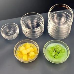 זכוכית שקופה קלאסית צורה עגולה שקופה מזון סלט ממתקי פירות ערבוב קערת זכוכית קטנה 25 אינץ'