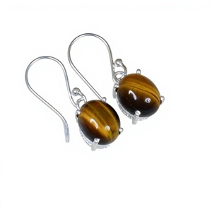 925 <b>Silver</b> Tiger Eye <b>Drop</b> <b>Earrings</b> Claw Setting Classic Style Women's Everyday Wear Jewelry - Product Image 1
