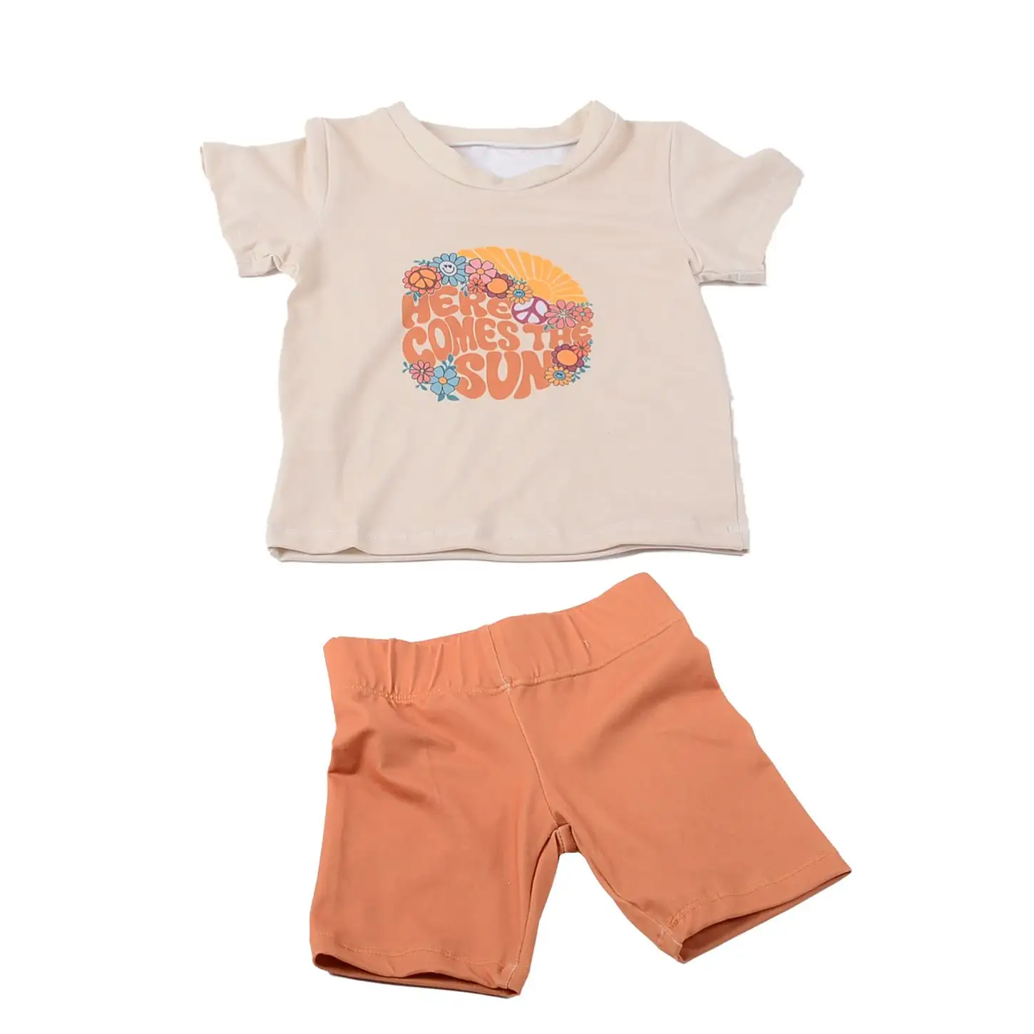 Benutzer definiertes Logo Baby kleidung Lächelndes Gesicht Drucken Pyjama Kurzarm Sweatshirt Kinder Fahrrad Shorts Anzug Baby Set