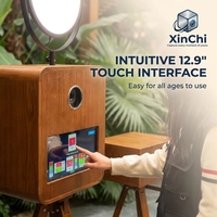 Kiosque photo professionnel DSLR en bois, design moderne, avec éclairage LED RGB, pour les réseaux sociaux, en libre-service - Vente flash