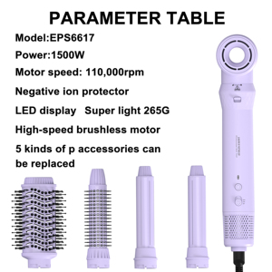 Ensemble de brosses sèche-<span class=keywords><strong>cheveux</strong></span> ioniques professionnelles 8-en-1, fer à <span class=keywords><strong>boucler</strong></span>, <span class=keywords><strong>brosse</strong></span> chauffante, sèche-<span class=keywords><strong>cheveux</strong></span> et <span class=keywords><strong>brosse</strong></span> lissante multi-styler - Product Image 4