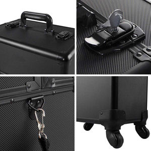 Keyson Custom Made Popular Multi-layer 2 in 1 Black Aluminum <strong>Trolley</strong> <strong>Make</strong> <strong>up</strong> case <strong>on</strong> 4 <strong>Wheels</strong> - Product Image 6