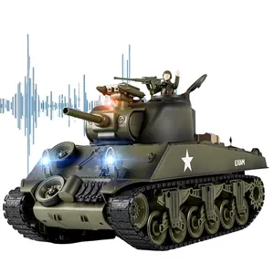 1/18 Venta caliente EE. UU. M4A3 Sherman Army 2,4G RC Tanque con vibración Humo Balas de lanzamiento Tanque de batalla Juguetes militares para niños y adultos