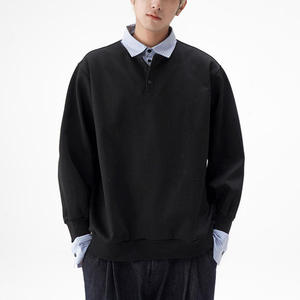 Conjunto de Dos Piezas para <span class=keywords><strong>Hombre</strong></span>, Estilo Retro Americano, Camiseta Polo de Manga Larga, Sudadera Holgada con Contraste de Color Intenso - Product Image 2