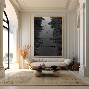 Arte Murale Wabi Sabi Nera, Dipinto 3D Testurizzato, Arte Murale in Gesso Nero, Dipinto Astratto Nero, Quadri Neri - Product Image 2