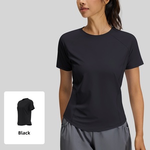 Wholesale Women Perforated Mesh Back Yoga Shirts Quick Dry <b>Raglan</b> Short Sleeve Breathable Curved Hem Athletic Workout <b>Tops</b> - Product Image 5