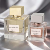 Flacon de parfum en verre de style moderne 100 ml 50 ml, flacon pulvérisateur carré, flacon vide portable pour voyage avec boîte cadeau et sac cadeau